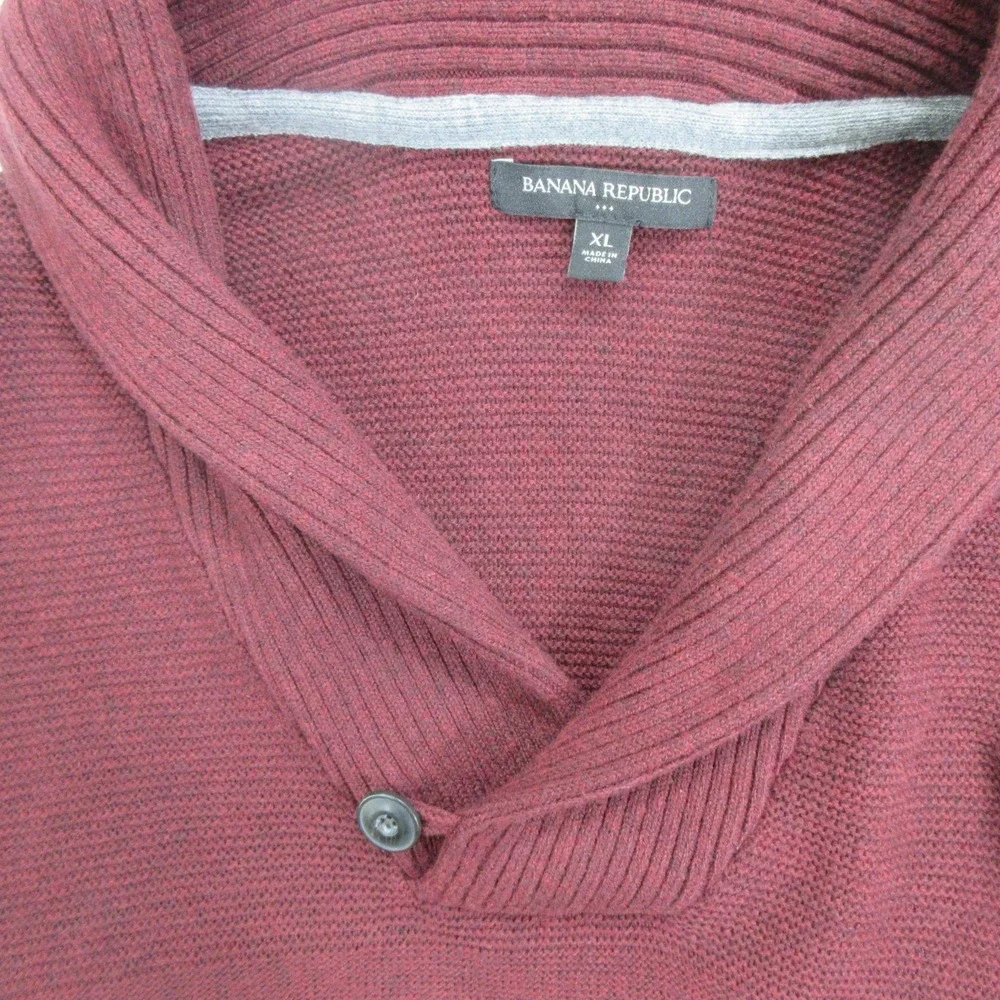 Banana Republic Men's Shawl Collar Sweater XL Burgundy Cotton Wool Blend